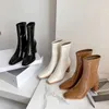 Stövlar mid tube korta stövlar 2022 Autumn Winter New Thick Heel High Heel Patent Leather White Boots Women Luxury Designer Shoes Botines Z0605