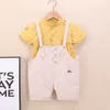 Kläderuppsättningar Personliga Baby Boys Summer Toddler Outfits Cartoon Single Breasted Short Sleeve Shirts and Overalls Kids Suits