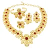 Conjunto de joias românticas em forma de flor colar brincos anel conjunto de quatro peças conjunto de joias para banquete de festa feminina