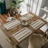 Ładowca stołowy Naturalny bawełniany Burlap Striping Spling Bohemian Style Tabele Runner z Tassels Dining Wedding Decor 230605