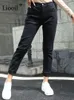 Pantalon Femme Capris Liooil Streetwear Coton Taille Élastique Marron Jean Pantalon Femme Denim Pantalon Avec Poches Nouveau Printemps Femmes Stretch Sexy Jeans J230605