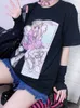 Damen T-Shirt Deeptown Sommer Kawaii Mädchen für Frauen Anime Harajuku Graphic Tee Top Streetwear Niedliches bedrucktes T-Shirt Loses rosa Kleid P230603