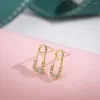 Studörhängen Punk Gold Color Safety Pin Pave CZ Zircon Stone Tiny For Women Fashion Women Korean Jewelry 2023