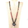 Pendant Necklaces Fashion Bohemian Tribal Jewelry 108 Bead Multi Stones Long Knotted Handmade Paved Bull Head Necklace For Women