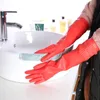 T Gants de lavage de vaisselle en latex allongés en caoutchouc épaissi imperméables antidérapants Ménage cuisine laver les vêtements nettoyage gants de drapeau rouge