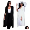 Women'S Suits Blazers Spring Autumn Women Plus Size Long Cape And Jackets Sexy Black White Runway Cloak Sleeve Club Party Blazer D Dhwkx