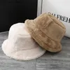 Winter Plush Bucket Hats For Women Outdoor Thick Warm Panama Cap Solid Leopard Soft Faux Fur Lady Girls Fisherman Sun Hats L230523