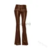 Kvinnor Pants Capris Faux Leather Flare Pants High Street Ladies Harajuku Eesthetic Female Trousers Y2K Spring Pants Celebrity Style J230605