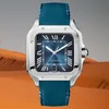 Mens izle kare çanta ve paslanmaz çelik silikon veya deri bant hareketi saatler Lady Wristwatch Noel hediyesi su geçirmez saatler