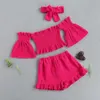 Ensembles de vêtements 1-6Y été mode enfant bébé filles vêtements à manches courtes épaules dénudées hauts courts Shorts bandeau 3 pièces tenue