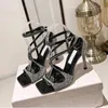 Fashion Women Sandals Pumps Famous Azia 95 mm Strass Diamond Embellished Italy Refined Square Toe Cross Ankle Sling Design Evening Dress High Heels Sandal Box EU 34-43