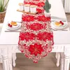Bordslöpare dubbel tjocklek röd rustik snittbruten broderade blommor bordslöpare juldekorationer hög kvalitet för hemmastående 230605
