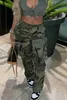 Spodnie damskie Capris Wesaynb Y2K Ubrania spadochronowe spodnie ładunkowe dla kobiet 2022 Zielone swobodne druk Kamuflażowe spodnie w lupgy proste spodnie streetwear j230605