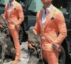 Men's Suits Peach Beach 2 Pieces Mens 1 Button Peaked Lapel Groom Wear Wedding Tuxedos Formal Prom Man Blazer Suit (Jacket Pants)