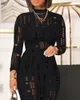 Casual Dresses 2023 Sexy Women Fashion Night Out Mock Neck Skinny Midi Dress Long Sleeve Hollow Ruched Bodycon