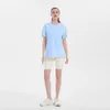 Lu lu Sleeve Women short t sharts cotton naturay通気性ヨガランニングトップクイックドライメッシュトレーニングスポーツタイツジム服