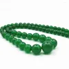 Chains Fashion 6-14mm Natural Stone Green Malay Jades Chalcedony Charms Women Chain Choker Tower Round Bead Necklace18inch B-03