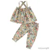 衣類は子供をセットします女の赤ちゃんパンツ夏の服のノースリーブバックレスキャミソールの花のパンツコスチュームベイビーアウターウェア