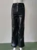 Damenhosen Capris Taruxy PU-Leder Gerade Hosen Schwarz Hohe Taille Mode Vintage Lange Hose Für Frauen Herbst Stil 2022 Hosen Streetwear Y2K J230605