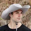 Chapéu de sol de verão para homem boné de cowboy dobrável aba grande chapéu de pesca ao ar livre anti-UV caminhadas chapéu proteção rosto pescoço panamá L230523