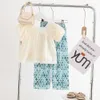 Conjuntos de ropa Verano Niños niñas encaje muñeca camisa puff manga top y trébol pantalones de pierna ancha trajes de dos piezas Conjunto de niños