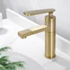 Bathroom Sink Faucets Brushed Gold Basin Solid Brass Mixer & Cold Single Handle Deck Mounted Lavatory Taps Nordic Style