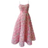 2023 Summer Multicolor 3d Flowers Floral Panelled Tulle Dress Spaghetti Strap Scoop Neckline Midi Casual Dresses J3l047823