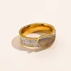 Clássico Joias Designer Anéis Mulheres Carta Amor 18K Banhado A Ouro Aço Inoxidável Cristal Anel de Diamante Anel de Dedo Fino Suprimentos de Casamento Presente