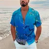 Camisas casuais masculinas Moda Camisa havaiana masculina Ocean Impresso em 3D azul celeste manga curta Cardigan Beach Plus Size 5XL Summer