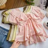 Women's Blouses Blusas Femininas Elegantes Ruffles Shirring Womens Tops And Ruched Peplum Blusa Mujer Lace-up Korean Fashion Dropship