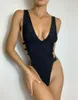 Women's Swimwear Sexy Solid Color One-Piece V-Neck Bikini Set Vintage Retro Elastic High Cut Monokini Low Tummy Control Bathing Suit