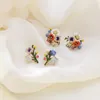 Stud Earrings Korean S925 Silver East Gate Same French Enamel Colored Glaze Flower Fashion Drop Oil