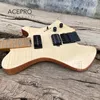 Acepro Satijn Natuurlijke Kleur Flame Maple Top Headless Elektrische Gitaar Roestvrij Stalen Frets Geroosterde Esdoorn Hals Zwarte Hardware