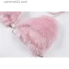 Dames Tanks Camis Fluffy Faux Fur Pink Bra Crop Top Sexy Festival Rave Halter Top Dames Party Club Summer Beach Backless Bandage Bralette Camis T230605