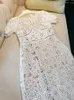 2023 Summer White Floral Lace Panelled Dress Short Sleeve V-Neck Midi Casual Dresses N3L042340