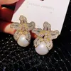 Fashion Designer Diamond Zirconia Flower Sparkle Pearl Stallings for Women Girls With Sier Post Splendida gioielli in stile chic classico
