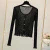 Kadın Örgüleri Tek Kelime Kruvaze Moda Düğmesi Kadınlar Günlük Ofis Lady Beyaz Kore tarzı Tee Hardigan Giysileri Kadın Vintage Ropa Mujer Top