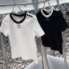 Kvinnors t-shirtdesigner för kvinnliga skjortor bokstäver och dot mode tshirt med broderade bokstäver sommar kortärmade toppar tee kvinnkläder s-l