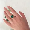 Cluster Rings Classic Gold Color Plating Peacock Blue Square Ring For Women Girl Elegant Chic Unique Party Modern Signet Casual Office