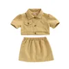 Clothing Sets Baby Girl Skirt Clothes for Teenager Short Sleeve Tops and Casual Style Lapel Pocket Elastic Waist Summer