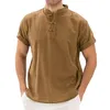 Camisetas de los hombres Camisa de vestir Botón Hombres Primavera y verano Color sólido Top Casual Algodón Stand Collar Manga larga Moda