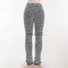 Women's Pants Capris Women Winter Casual Panelled Knitted Pants Soft High Waist Fleece Stripe Patchwork Trouser Female Classic All-match Wear J230605