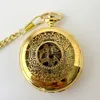 Reloj de bolsillo mecánico hueco tallado con tapa Retro escala romana dorada cara luminosa estilo antiguo reloj colgante de cuerda para hombres