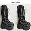 Boots Goth Women Platform Wedges Heeled Motorcycle Boots Lace Up Zip Combat Knee High Boots Autumn Winter Design Shoes Z0605