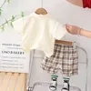 Clothing Sets New Summer Baby Girls Clothes for 12 to 18 Months Cartoon Fashion Short Sleeve T-shirts and Plaid Shorts Toddler Boys Outfit Set