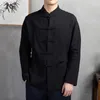 Vêtements ethniques traditionnels chinois pour hommes à manches longues coton lin Blouse Vintage vêtements classique mâle surdimensionné hauts KK3321