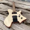 Acepro Satin Natural Color Flame Maple Top Headless Electric Guitar Stainless Steel Frets Rostad lönnhals Svart hårdvara