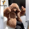 Peles 2022 New Ice Cream Cor Real Peur Coat Natural Fox Fur Nitting Craft Casat com moda com capuz Sweet Beauty Women Coat Winter