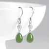 Stud Earrings Authentic S925 Silver Inlaid Natural An Jade Jasper Water Drop High Quality Female Jewelry Style Gifts