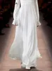 カジュアルドレスリンダデラサマーランウェイファッションビンテージミッドカーフドレス女性セクシーなディープVネックフリルホリデーパーティーハイウエストスリム
